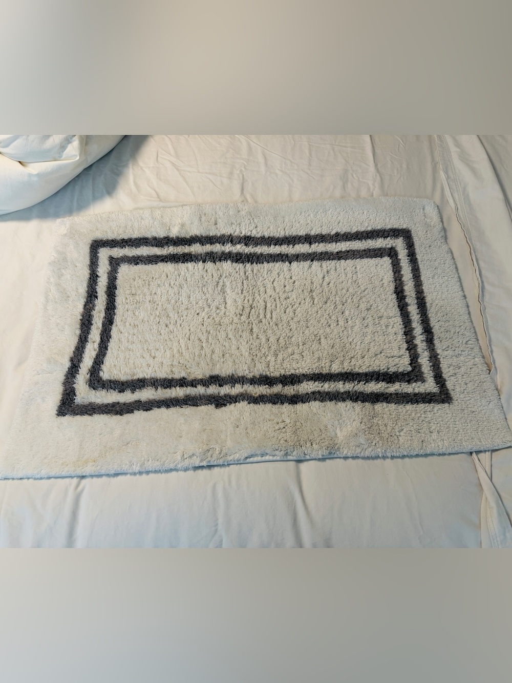 Threshold (from Target) White Bath Mat with Gray Double Border